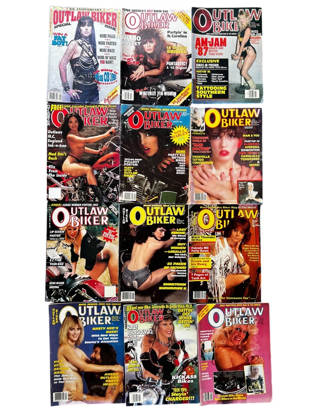 12 Outlaw Biker Motorcycle 1980-1990’s Magazine Collection - Pinup Girls